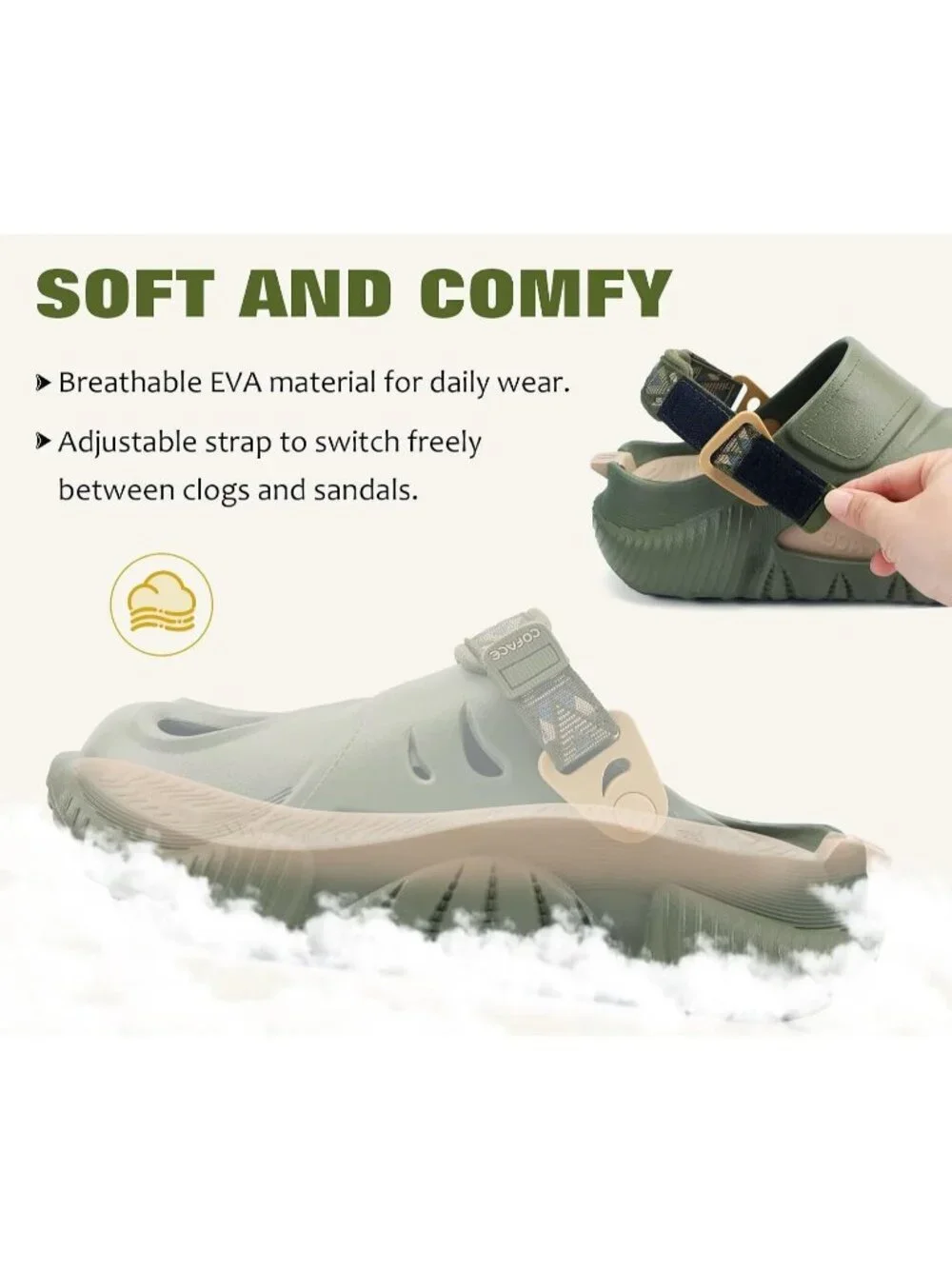 Men's Green Beige Recovery Clogs Comfortable Orthopedic Mules Thick Sandal Shoes
